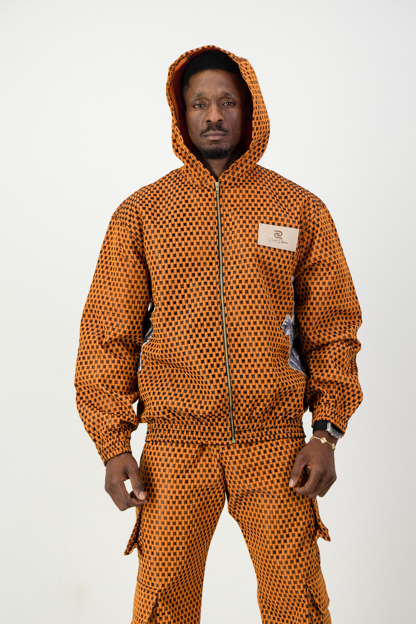 CHECKERED ZIPUP HOODIE ORANGE